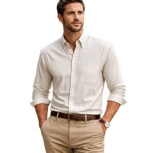 Miller & Sons Red and Green Windowpane Plaid Button Down Shirt Size Large